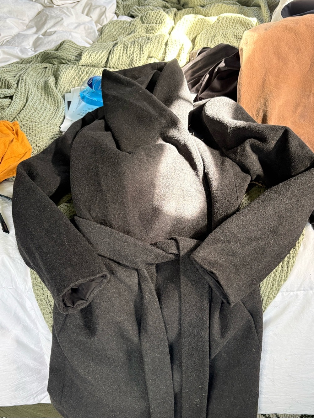 Ann Taylor Black Wrap Trench Coat with Self-Tie Belt